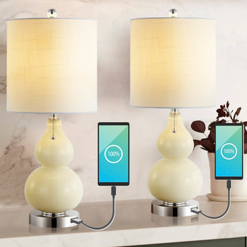 Cora 22" Classic Vintage Glass LED Table Lamp with USB Charging Port - JONATHAN Y